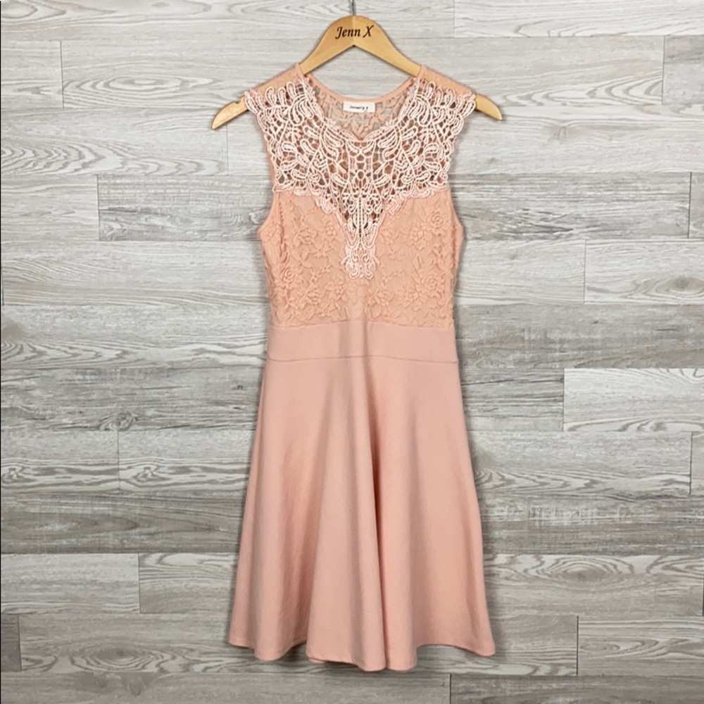 January 7 Peach Open Back Lace Dress